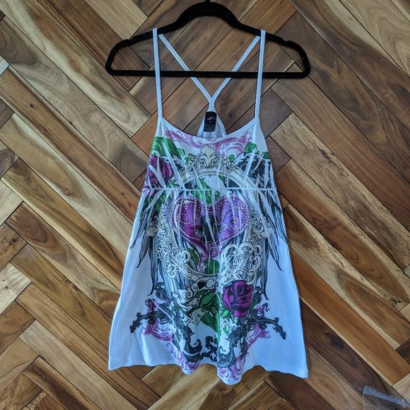 Vintage Tops - 🎉 4 for $25 🎉 Vintage SoCa Graphic Beaded Print Racerback Sleeveless Tank Top
